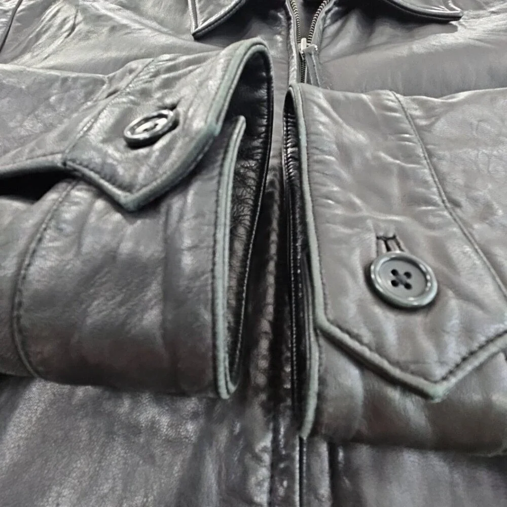 Banana Republic Full Zip Leather Jacket Men's XL‎ Jet Black Long Sleeves EUC LN